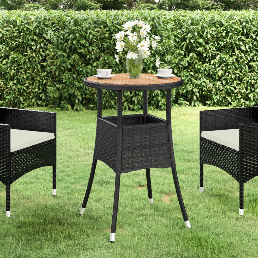 Garden Table ?0x75 cm Acacia Wood and Poly Rattan Black