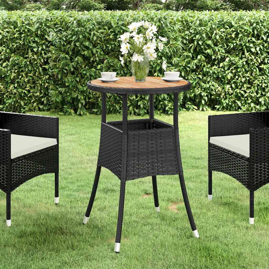 Garden Table ?0x75 cm Acacia Wood and Poly Rattan Black