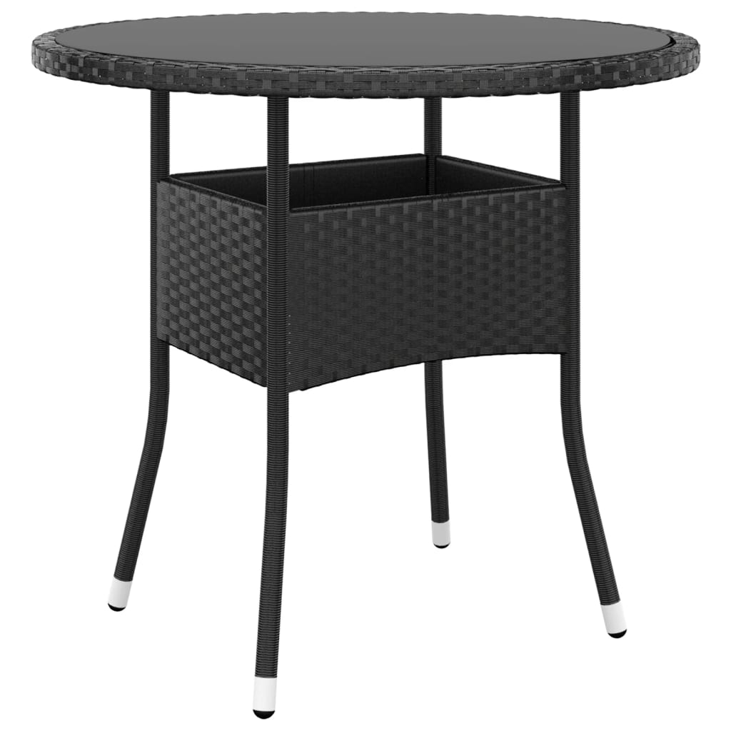 Garden Table ?0x75 cm Tempered Glass and Poly Rattan Black