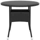 Garden Table Ø80x75 cm Tempered Glass and Poly Rattan Black - Front View