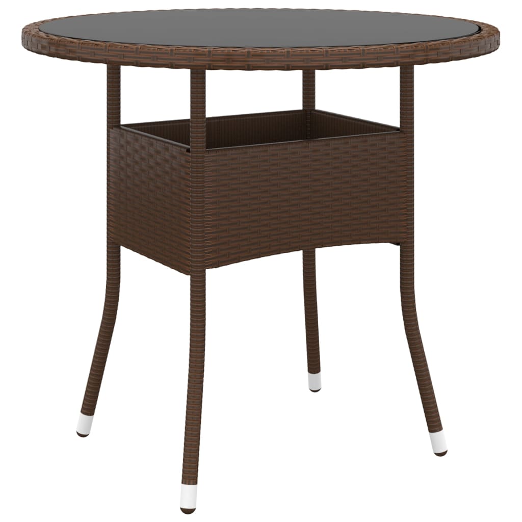 Garden Table ?0x75 cm Tempered Glass and Poly Rattan Brown