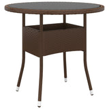 Garden Table ?0x75 cm Tempered Glass and Poly Rattan Brown