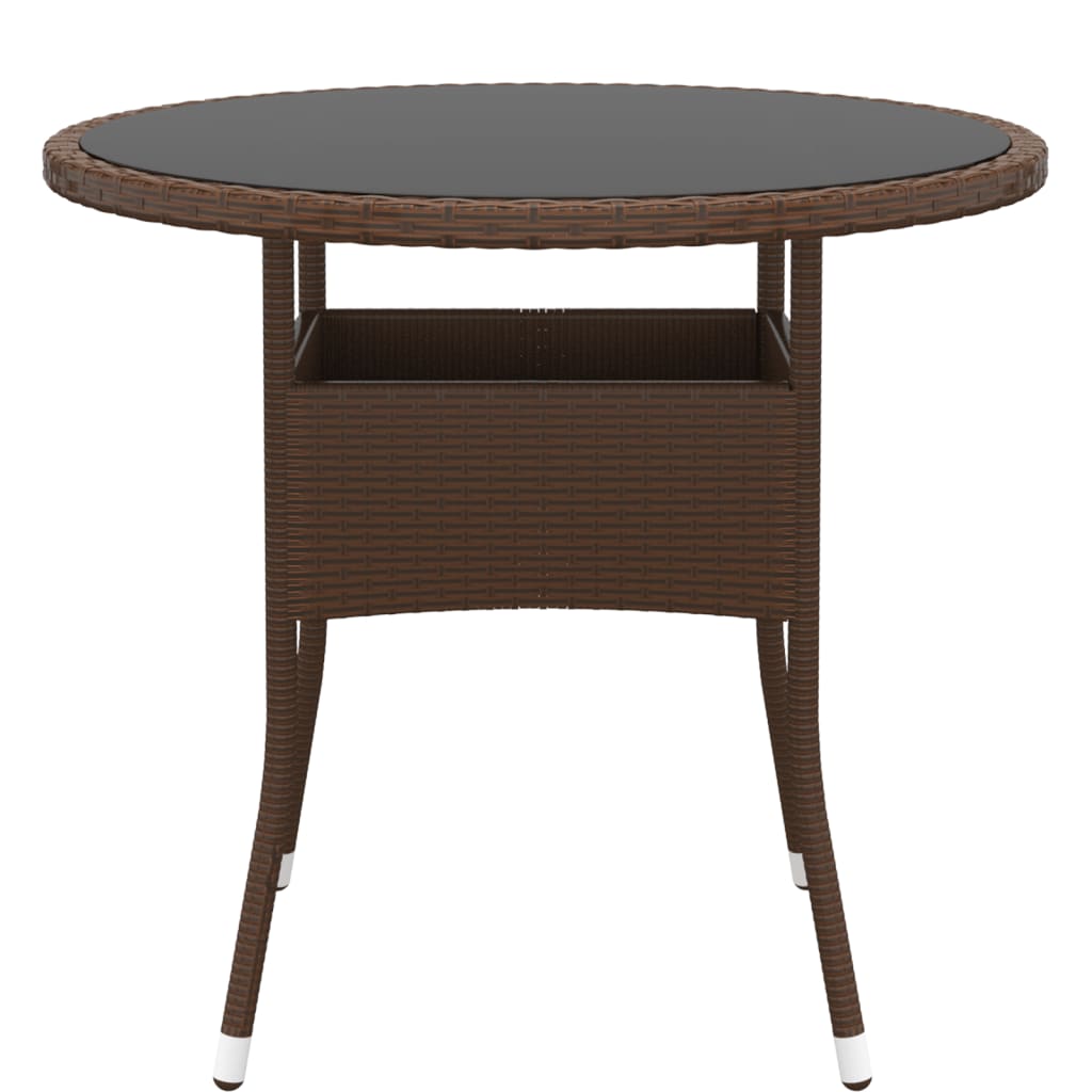 Garden Table ?0x75 cm Tempered Glass and Poly Rattan Brown