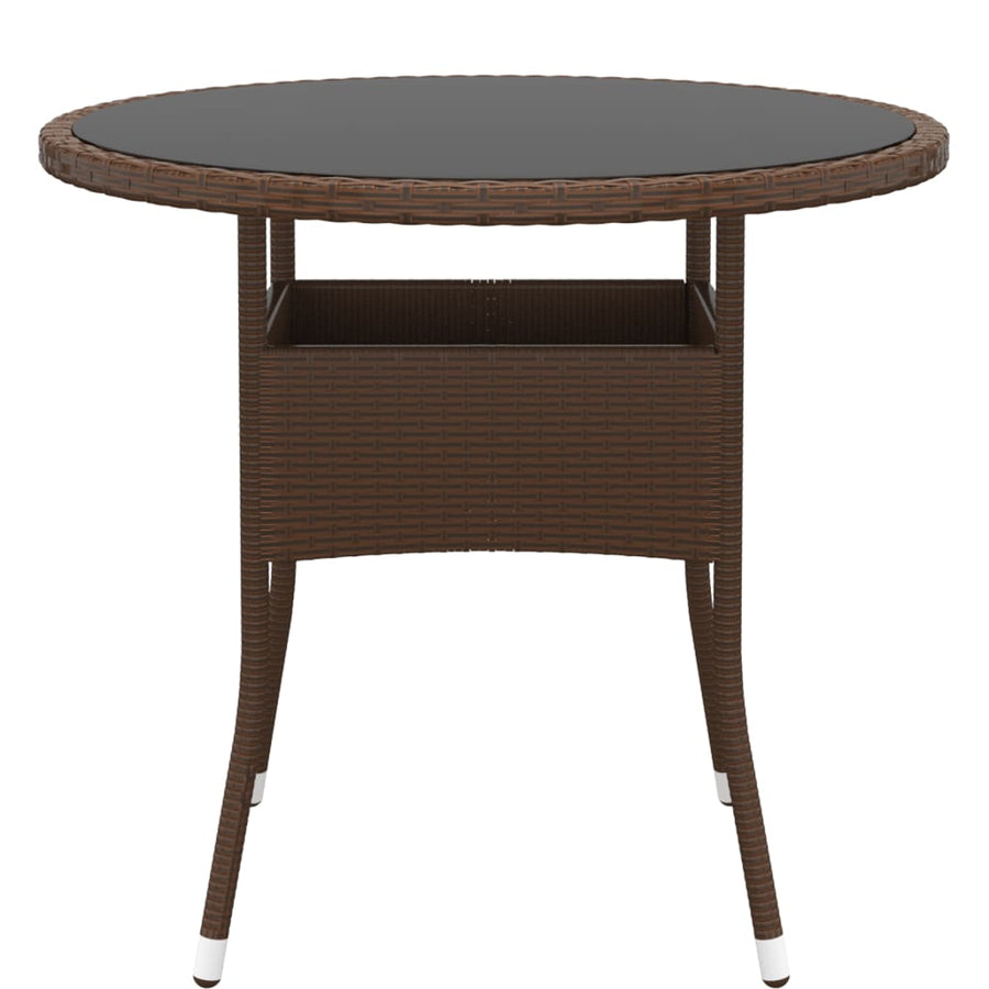 Garden Table ?0x75 cm Tempered Glass and Poly Rattan Brown