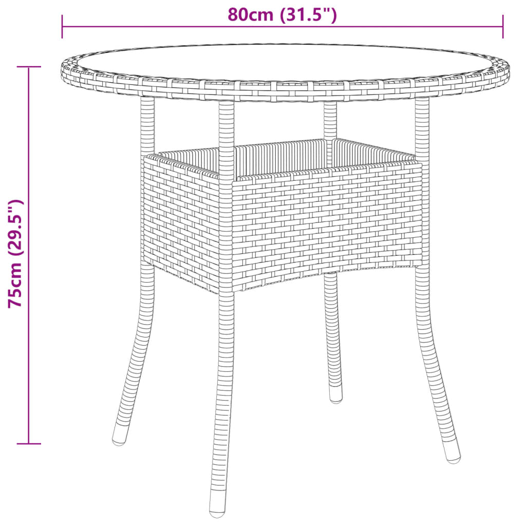 Garden Table ?0x75 cm Tempered Glass and Poly Rattan Brown