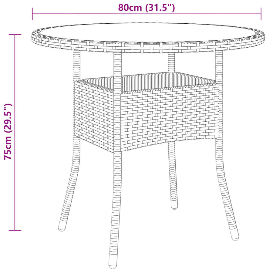 Garden Table ?0x75 cm Tempered Glass and Poly Rattan Brown