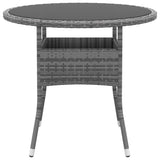Garden Table Ø80x75 cm Tempered Glass and Poly Rattan Grey - Front View