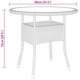 Garden Table Ø80x75 cm Tempered Glass and Poly Rattan Grey