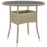 Garden Table ?0x75 cm Tempered Glass and Poly Rattan Beige