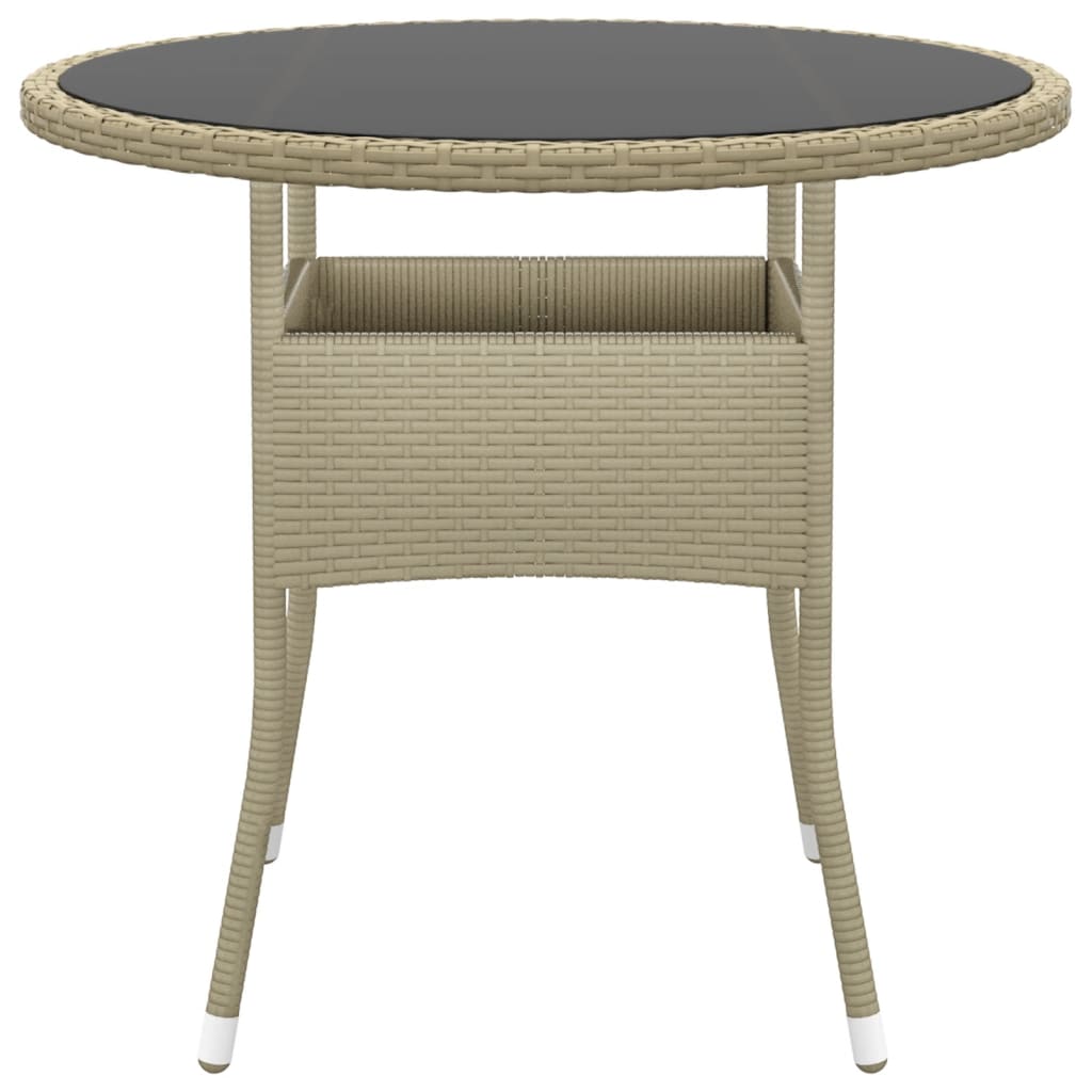 Garden Table ?0x75 cm Tempered Glass and Poly Rattan Beige