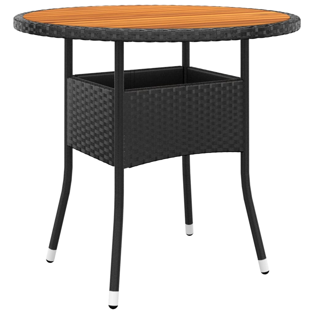 Garden Table ?0x75 cm Acacia Wood and Poly Rattan Black