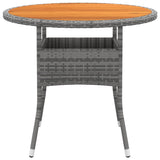 Garden Table Ø80x75 cm Acacia Wood and Poly Rattan Grey - Front View