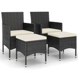 4 Piece Garden Chair and Stool Set Poly Rattan Black - Front View