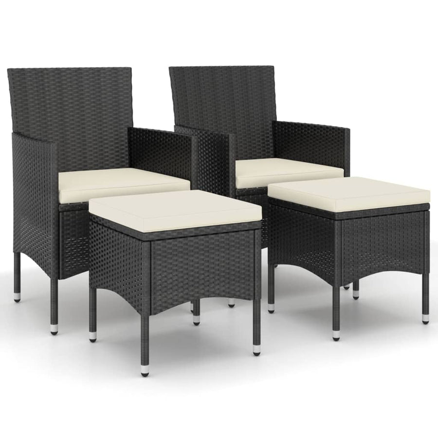 4 Piece Garden Chair and Stool Set Poly Rattan Black