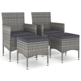4 Piece Garden Chair and Stool Set Poly Rattan Grey - Front View