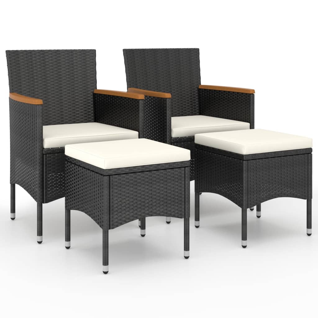 4 Piece Garden Chair and Stool Set Poly Rattan Black
