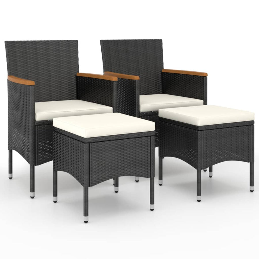 4 Piece Garden Chair and Stool Set Poly Rattan Black