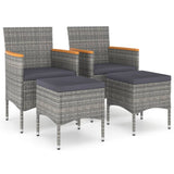 4 Piece Garden Chair and Stool Set Poly Rattan Grey - Front View
