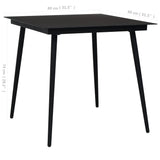 Garden Dining Table Black 80x80x74 cm Steel and Glass - Top-Down View
