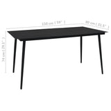 Garden Dining Table Black 150x80x74 cm Steel and Glass - Top-Down View