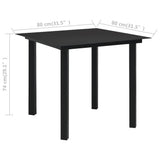 Garden Dining Table Black 80x80x74 cm Steel and Glass