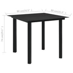 Garden Dining Table Black 80x80x74 cm Steel and Glass