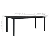 Garden Dining Table Black 190x90x74 cm Steel and Glass