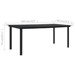 Garden Dining Table Black 190x90x74 cm Steel and Glass