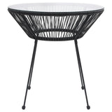 Garden Dining Table Black ?70x74 cm Rattan and Glass
