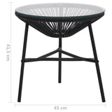 3 Piece Outdoor Dining Set PVC Rattan Black - Low Angle