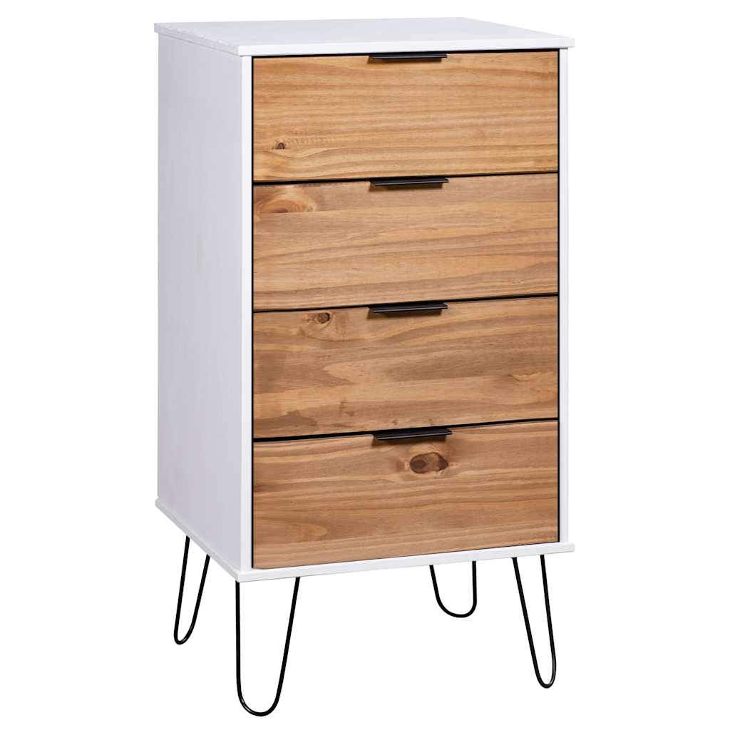 Drawer Cabinet Light Wood and White 45x39.5x90.3 cm Pine Wood