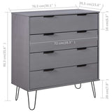 Drawer Cabinet Grey 76.5x39.5x90.3 cm Solid Pine Wood - Rear View