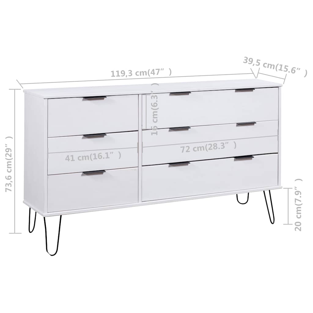 Drawer Cabinet White 119.3x39.5x73.6 cm Solid Pine Wood