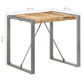 Dining Table 80x80x75 cm Rough Mango Wood - 45-Degree Angle
