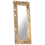 Hand Carved Mirror Brown 110x50 cm Solid Mango Wood - Front View