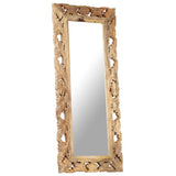 Hand Carved Mirror Brown 110x50 cm Solid Mango Wood - Low Angle