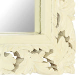 Hand Carved Mirror White 80x50 cm Solid Mango Wood - Top-Down View