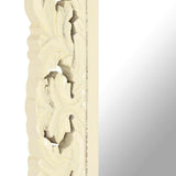 Hand Carved Mirror White 80x50 cm Solid Mango Wood - 45-Degree Angle