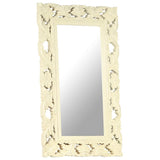 Hand Carved Mirror White 80x50 cm Solid Mango Wood - Close-Up Angle