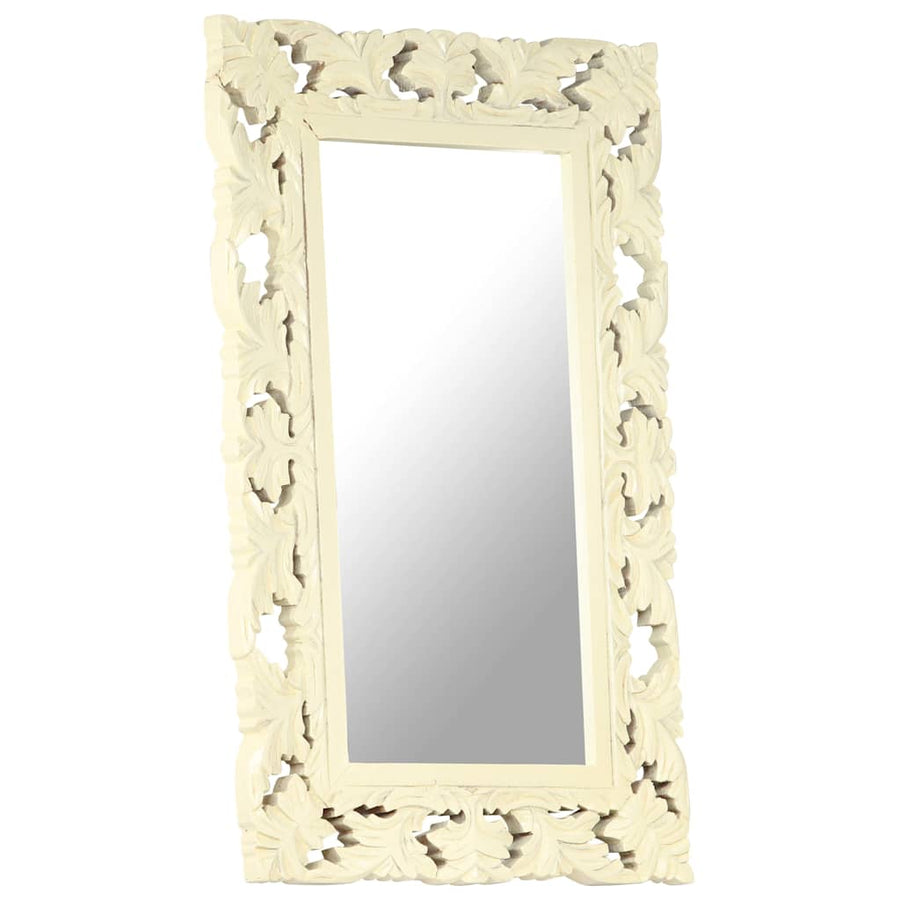 Hand Carved Mirror White 80x50 cm Solid Mango Wood