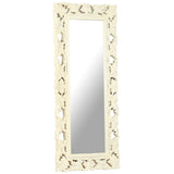 Hand Carved Mirror White 110x50 cm Solid Mango Wood - Front View