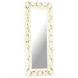 Hand Carved Mirror White 110x50 cm Solid Mango Wood - Close-Up Angle
