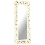 Hand Carved Mirror White 110x50 cm Solid Mango Wood - Low Angle