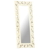 Hand Carved Mirror White 110x50 cm Solid Mango Wood - Extra Image