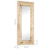 Hand-Carved Mirror 110x50x2.6 cm Solid Mango Wood - 45-Degree Angle
