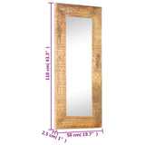 Hand-Carved Mirror 110x50x2.5 cm Solid Mango Wood - 45-Degree Angle