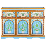Hand-Painted Sideboard Multicolour 110x30x76cm Solid Mango Wood - Front View