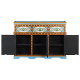 Hand-Painted Sideboard Multicolour 110x30x76cm Solid Mango Wood - 45-Degree Angle