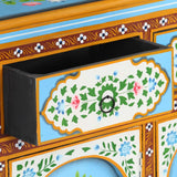 Hand-Painted Sideboard Multicolour 110x30x76cm Solid Mango Wood - Close-Up Angle