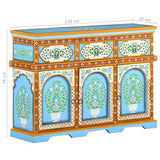 Hand-Painted Sideboard Multicolour 110x30x76cm Solid Mango Wood - Extra Image